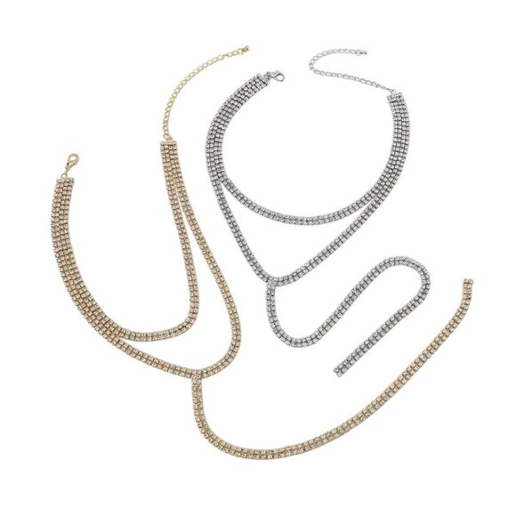 2/$24 Rhinestone Gold Crystal Choker Y-Lariat Necklace Adjustable Chain Elegant - Picture 4 of 7